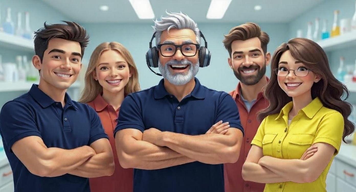 Professional centrifuge repair team of engineers and technicians in laboratory setting